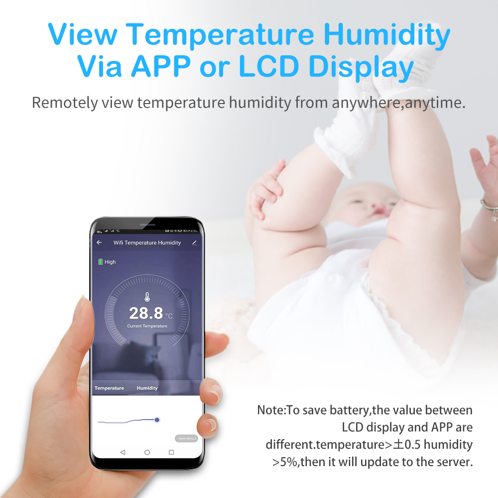 Tuya wifi temperatur- og fugtighedssensor indendørs hygrometer termometer med lcd-skærm understøtter alexa google assistent