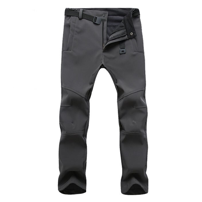 Facecozy Men Fleece Hiking&amp;Camping Pants Female Outdoor Pantolon Fishing softshell Pants Waterproof Trekking Skiing Throuses: Gray / Asian Size S