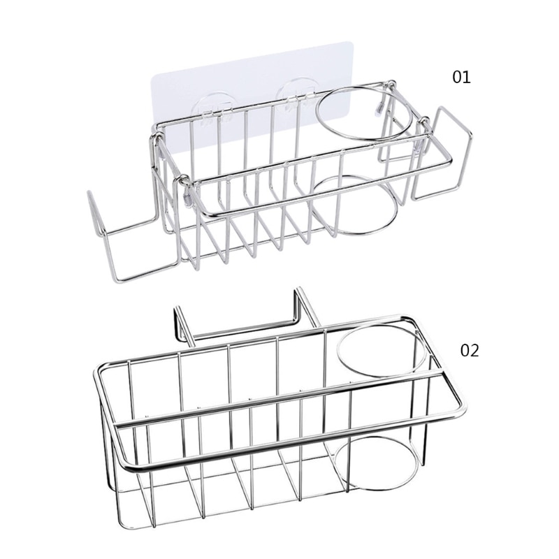 Q81C Rvs Vaatdoek Rack Gootsteen Spons Houder Dual-Purpose Opslag Plank
