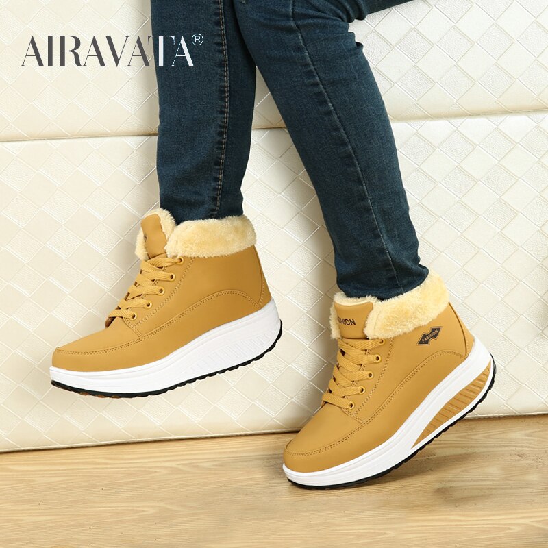 Womens Fashion Winter Warm Ankle Boots Faux Fur Lace-up Walking Jogging Fitness Shake Shoes