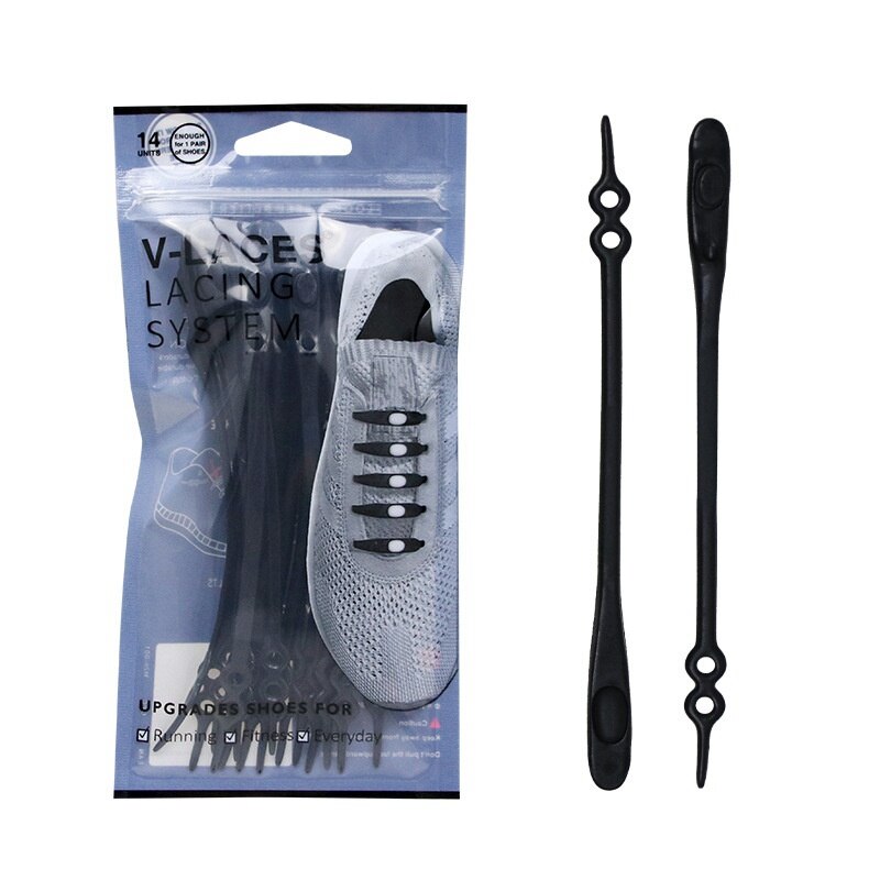 14 stuks/set Stretch Siliconen Veters Sport Kant Kinderen \'s Volwassen Veters Luie Kraag Kant: Black