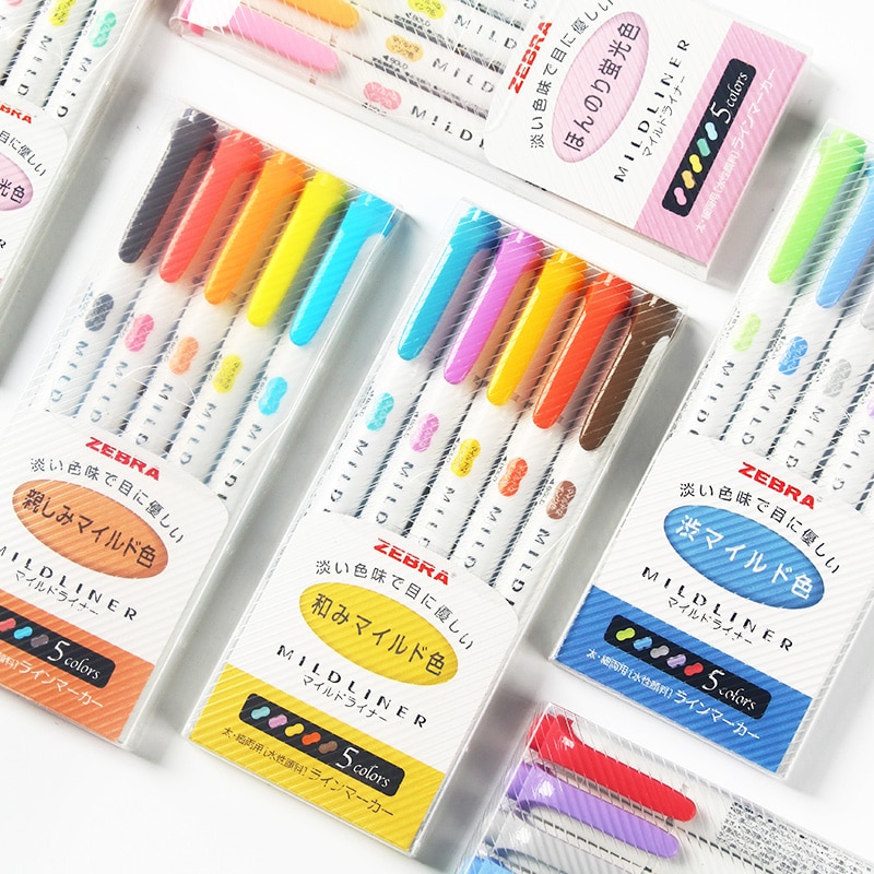 Japansk zebra 5 st / set mildliner penna mild liner dubbelt huvud highlighter penna ritning markör pennor klottra konst brevpapper