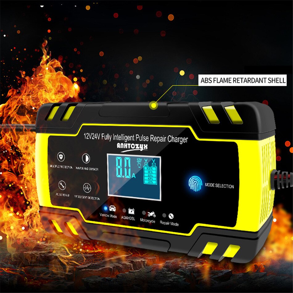12V-24V 8A Full Automatic Car Battery Charger Power Pulse Repair Chargers Wet Dry Lead Acid Battery-chargers Digital LCD Display