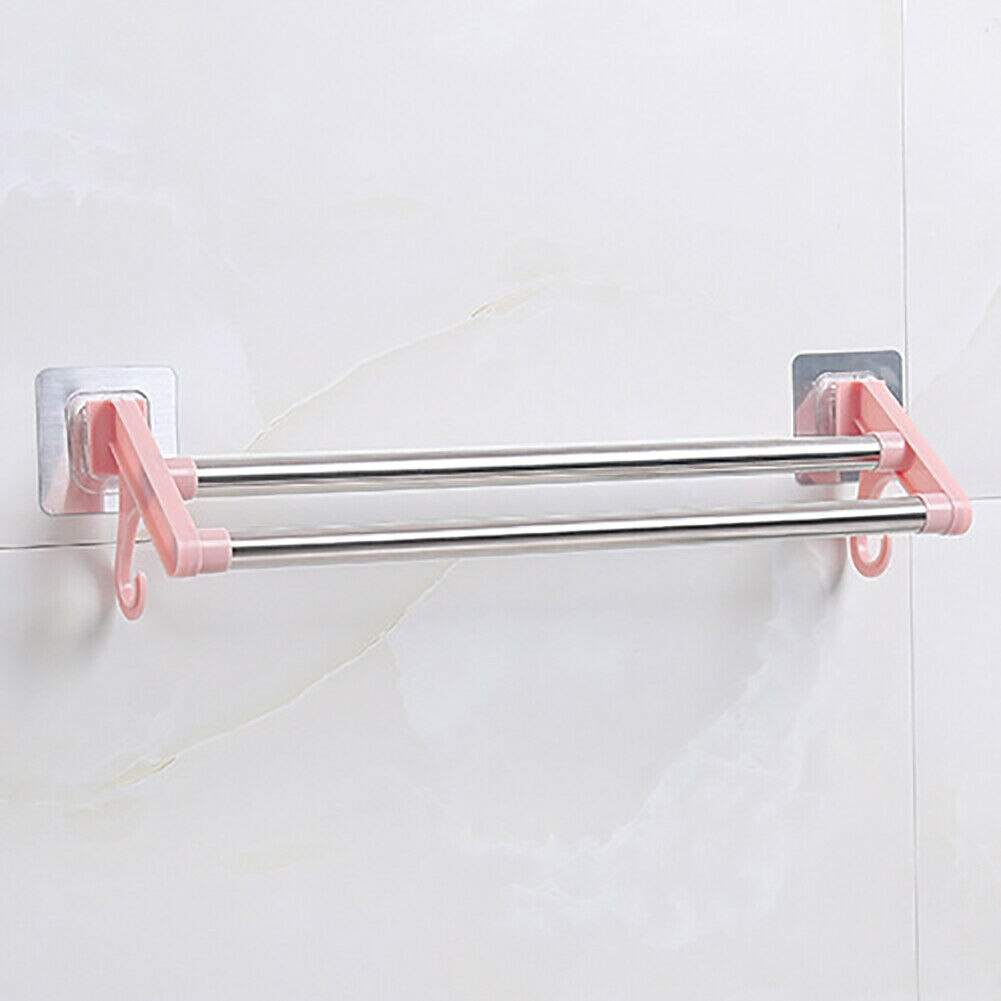 Familt badeværelse håndklædestænger skinneholder holder vægmonteret selvklæbende hængende bøjlehylde: Lyserød