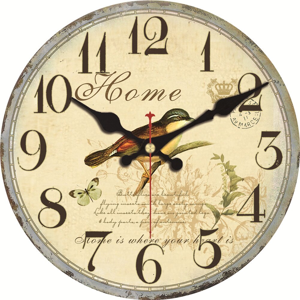 Reloj de pared de madera Vintage con pájaros con flor, país francés, romántico, desgastado, Chic, 12 &quot;, números romanos decorativos grandes, batería analógica: 13406 / 12 inch ( 30 cm )