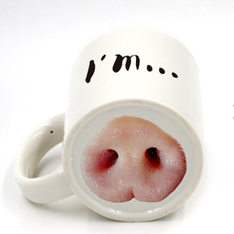 Pig Nose Ceramic Cup Coffee Mugs English Letter Bottom Dog Nose Cup Home Office Mug Drink Coffee Mischievous Tumbler