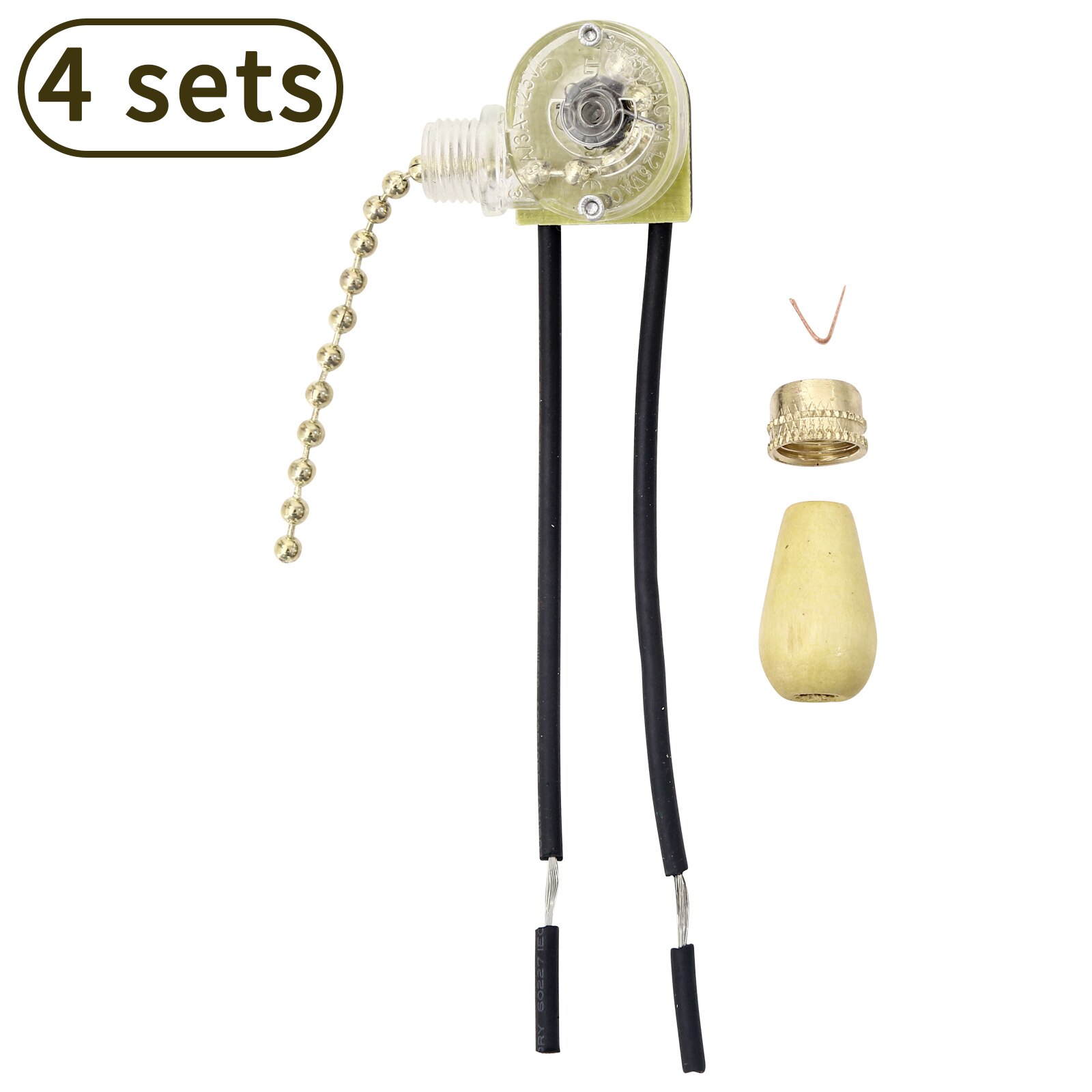 Home Pull Chain Switch Decor Ceiling Fan Light Wall Light Pull Switch Replace Pull Cord Chain Switch with Wooden Bead Pendant: Gold Chain