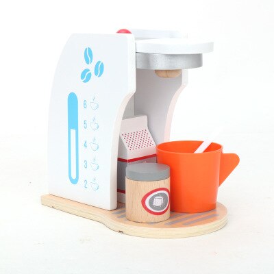 Børn træ foregiver leg sæt simulation brødrister brød maker kaffemaskine kit spil træ mixer køkken rolle legetøj børn: Kaffe-hvid