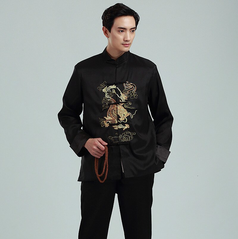 Chaqueta de dragón bordada de estilo chino tradicional para hombre, Hanfu, blusa, traje Tang, camisas de kungfú, Tops, chaqueta