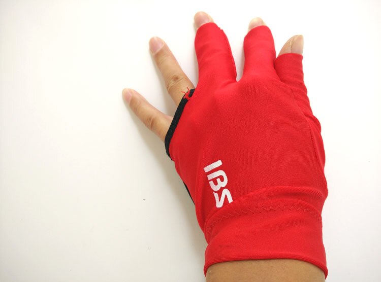 2 stks/partij IBS biljart pool snooker drie-vingers handschoenen rood/blauw/zwart stof half- vinger handschoenen biljart suppiles: red