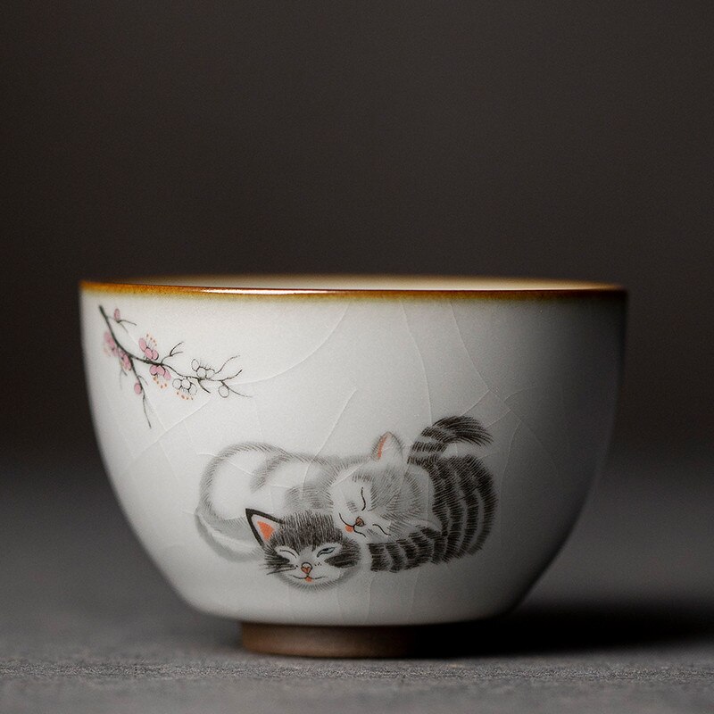 Grote Ru Kiln Theekopje Reizen Persoonlijke Meditatie Cup Handgemaakte Keramische Thee Kom Pu&#39;er Master Cup Huishouden Thee Set Accessoires: C2 - 7X4.8CM 100ML