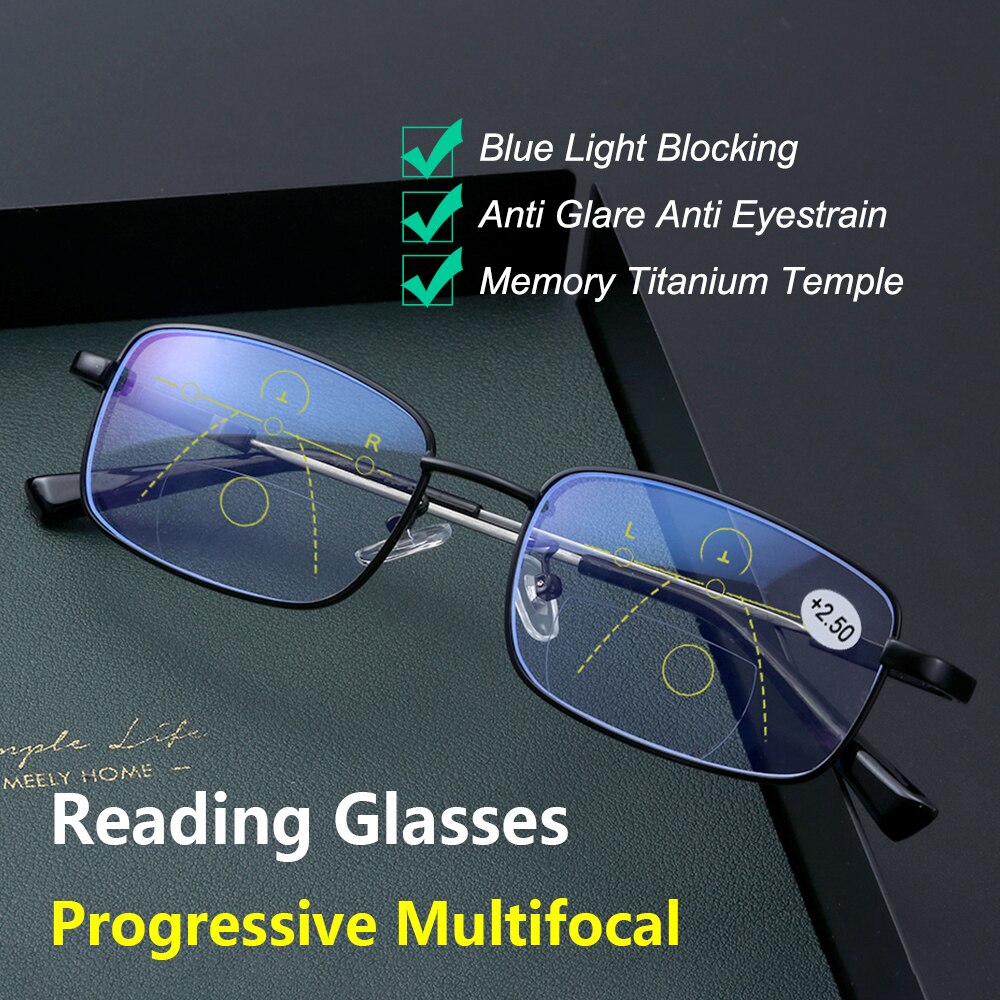 Unisex Blue Light Blocking Reading Glasses Progressive Multifocal Presbyopia Glasses Anti Glare Eye Strain Readers Eyeglasses