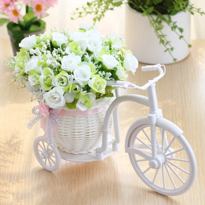 Cesta de mimbre triciclo para bicicleta, florero de almacenamiento para jardín, decoración de boda