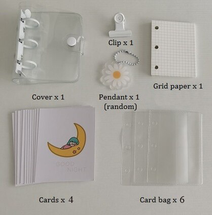 3Holes Mini PVC Loose Leaf Diary Transparent Pocket Small Journal Traveler Notebook Cute Cartoon DIY Planner Set: Set 1 white