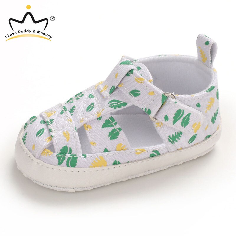 Évider été -né bébé chaussures respirant toile feuille impression bébé garçon sandales semelle souple anti-dérapant bambin chaussures: ZEA003 / 7-12 mois