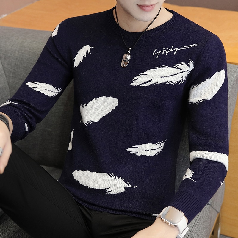 Mooie bedrukte trui heren warme pullover heren lange mouw slim fit heren gebreide truien  my618