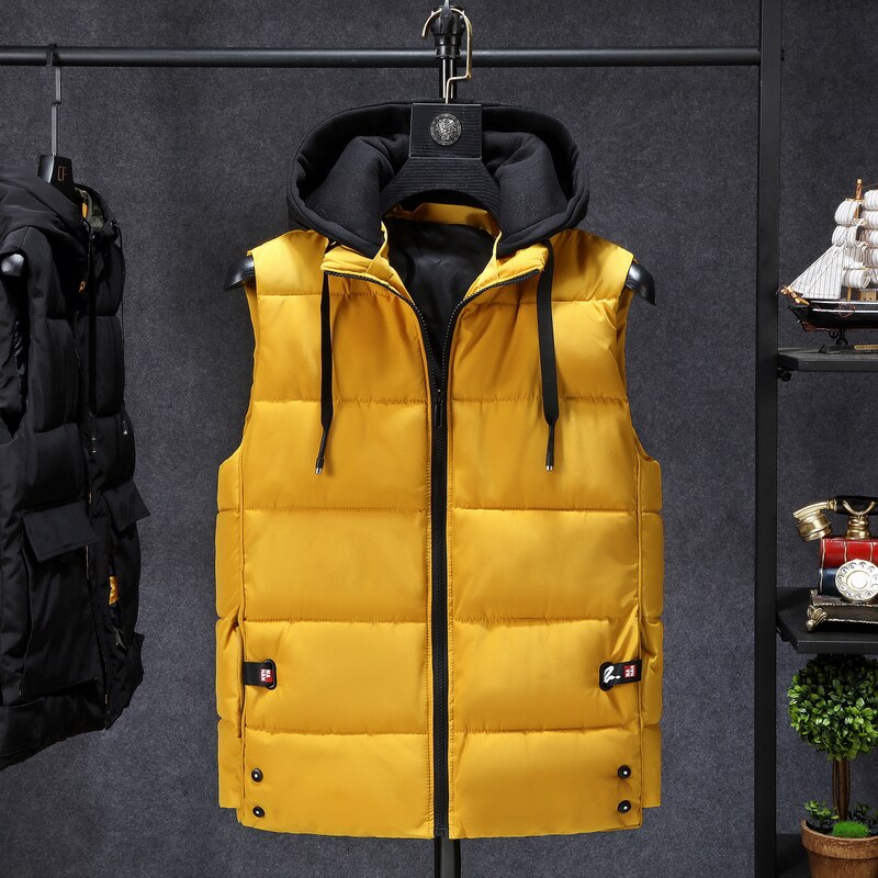 Mens Winter Jassen Casual Dikke Vesten Mannen Mouwloze Hoodie Jassen Mannelijke Katoen Gevoerde Warme Slanke Mouwloze Vest