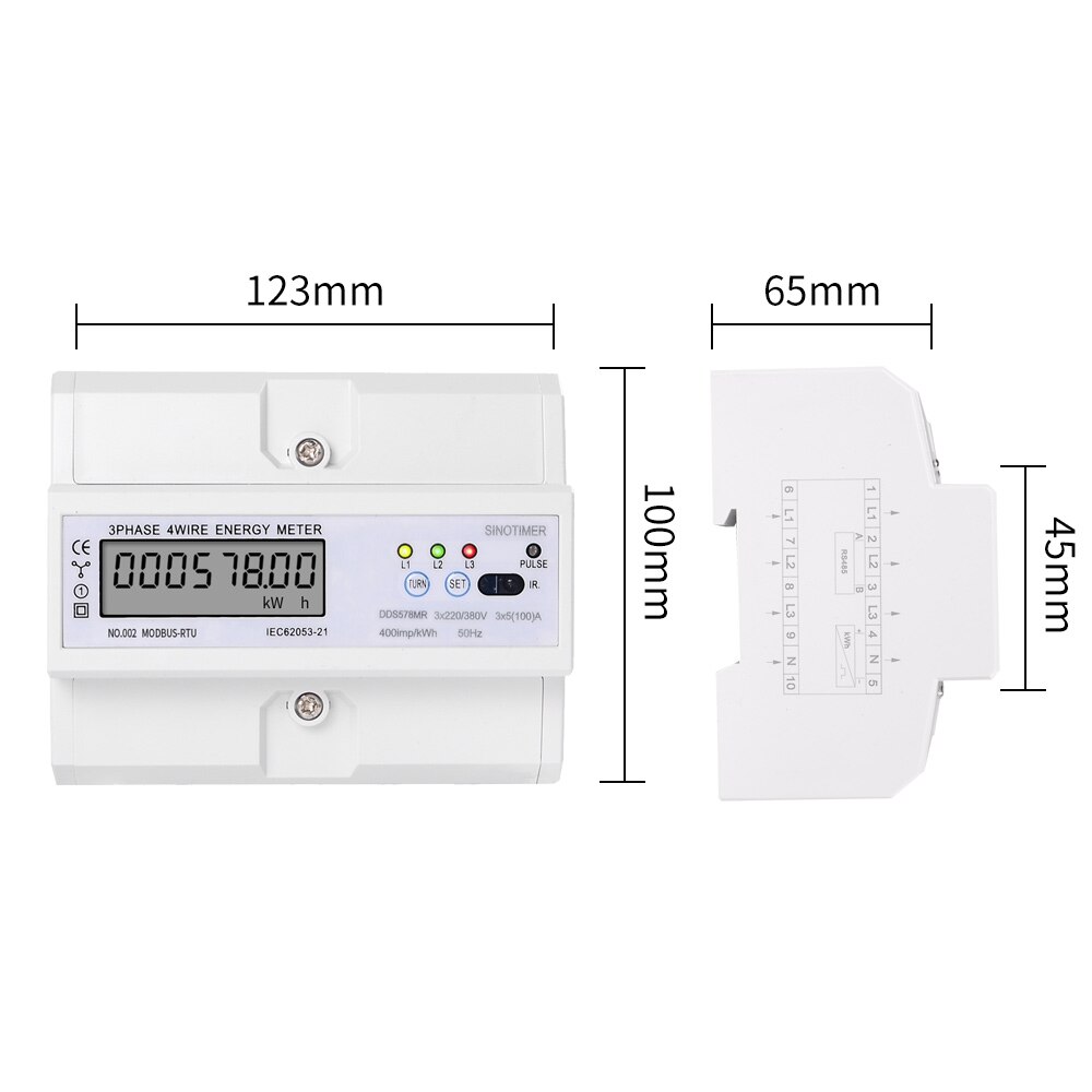 Three Phase 380V 100A RS485 Modbus Rtu Power Consumption Meter DIN Rail LCD Digital KWH Voltage Current Meter with Pulse Output
