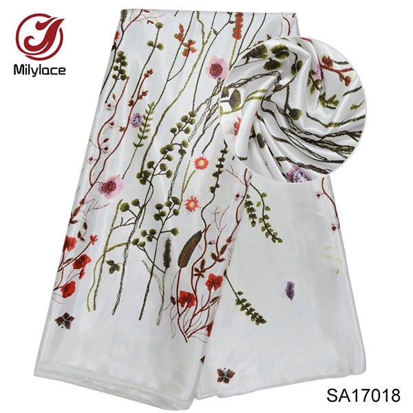 Fashionable Digital print satin fabric lovely pattern nigerian real satin silk fabric for garment SA17018: color 2
