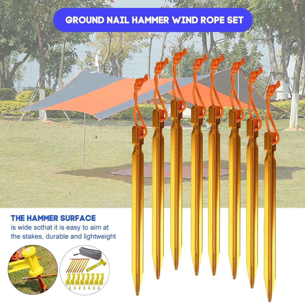 Outdoor kamperen wandelen tent haringen set aluminiumlegering met hamer reisaccessoire praktisch kan 150kg ladingen dragen
