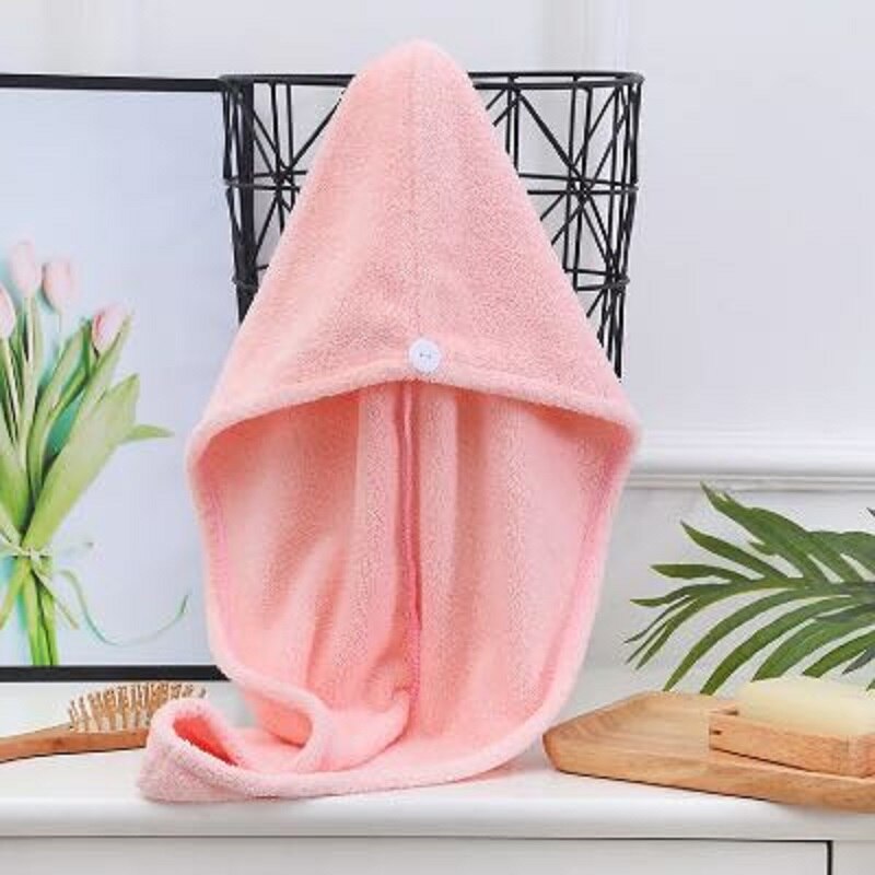 Duschmössa i mikrofiber dusch hår torkning inpackning flickor #39 snabbtorkande hår hatt mössa turban huvud wrap badverktyg: Rosa