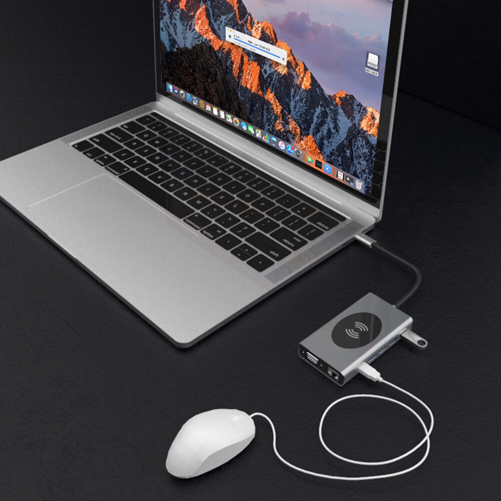 14 in 1 USB Type C Hub to USB HDMI VGA PD TF 3.5mm RJ45 Wireless Charger