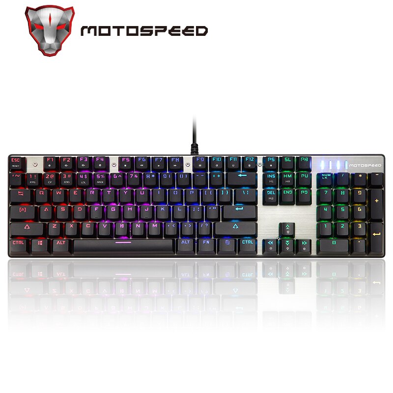 Motospeed-Teclado mecánico para videojuegos CK104, 104 teclas, interruptor azul, ruso, inglés, rojo, con cable de Metal, retroiluminado con LED, RGB, tableta de escritorio