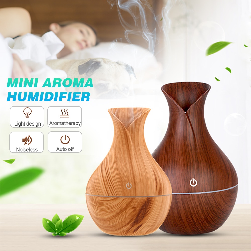 130Ml Luchtbevochtiger Essentiële Olie Diffuser Houtnerf Aromatherapie Diffusers Aroma Purifier Mist Maker Led Licht Voor Thuis