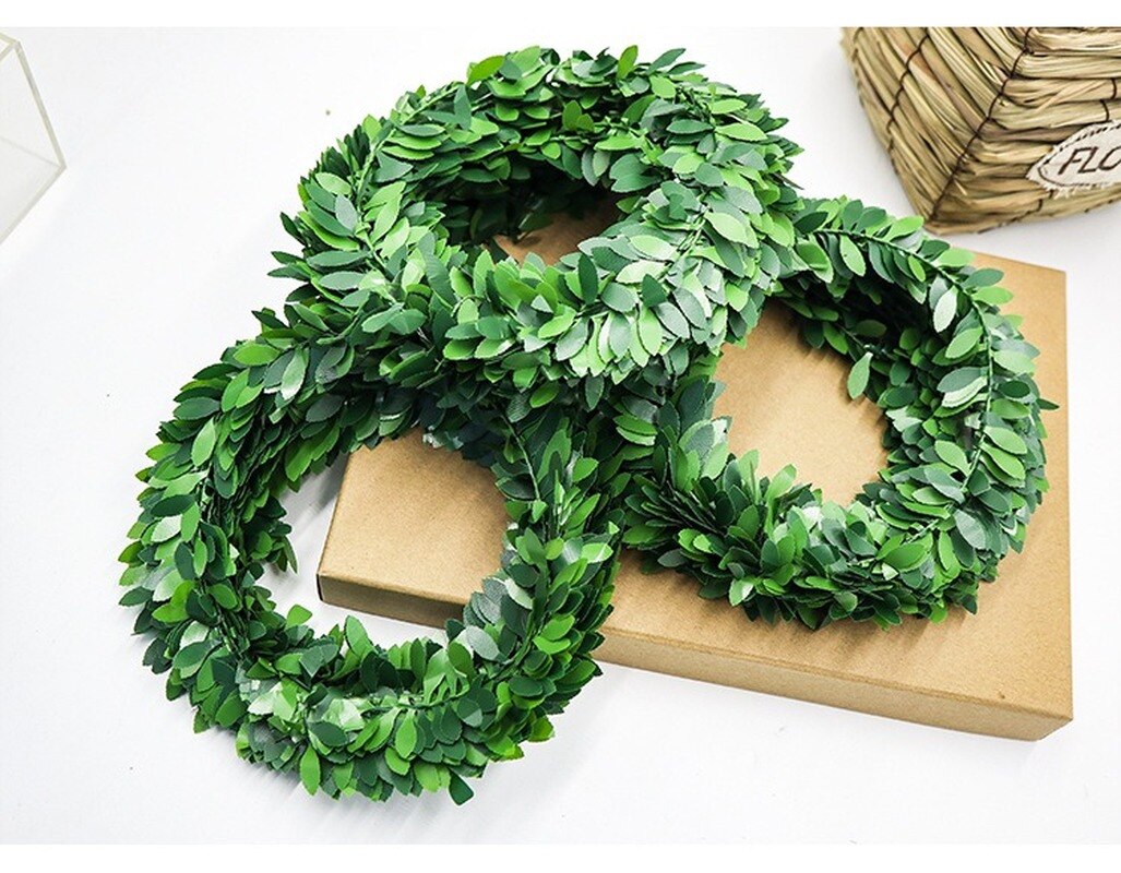 7m Artificial Vines Silk Green Leaf Garland Iron Wire Rattan DIY Wreath Flower Wedding Car Jungle Party Decor Willow Leaf Branch
