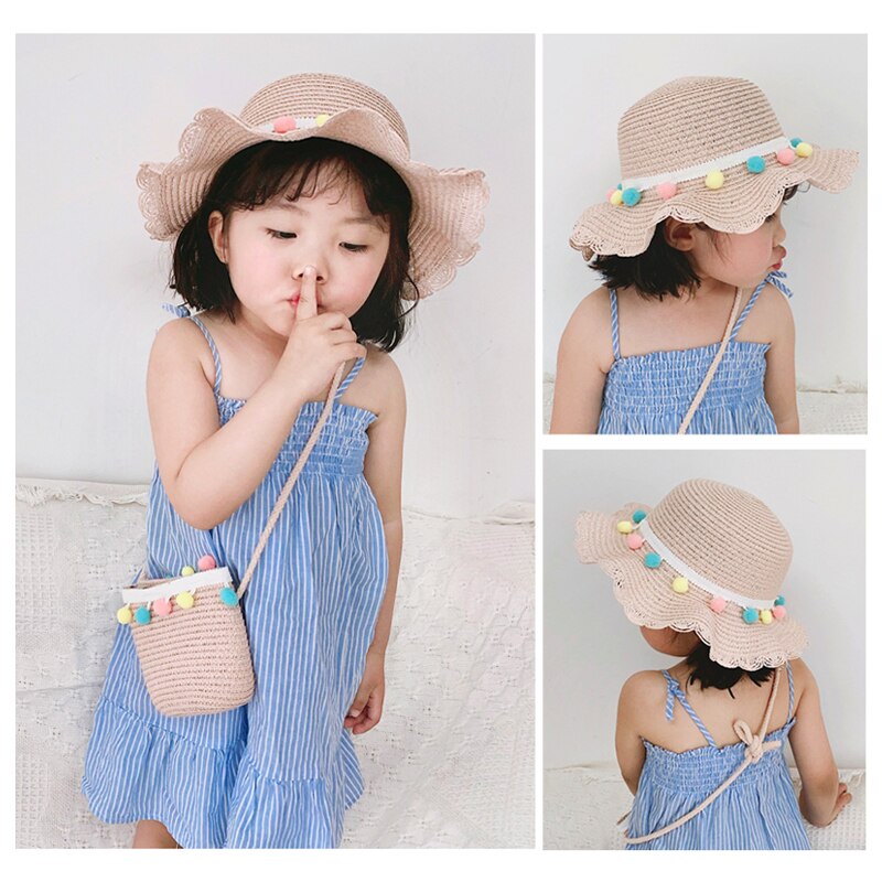 Gorro para el sol niña niños sombrero de paja protector solar de verano linda princesa niñas hecho a mano playa sombreros mujer pescador Cap