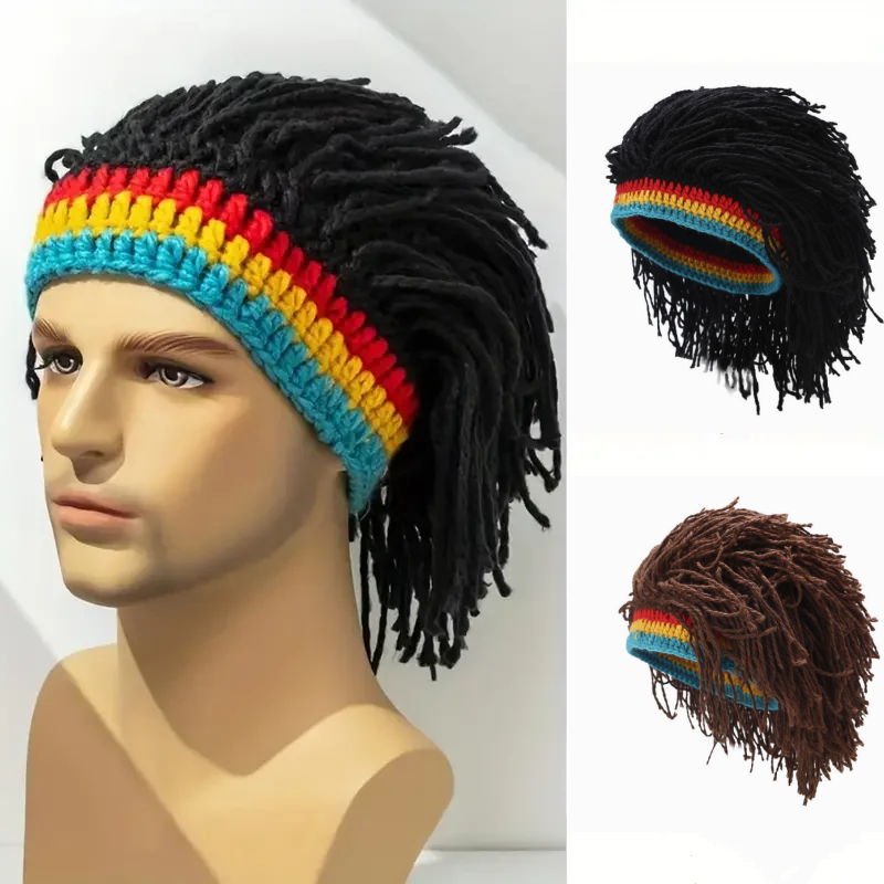 Mannen Vrouwen Synthetische Pruik Valse Vlecht Dreadlock Dreadlocks Beanie Cap Handgemaakte Gehaakte Hoed Rasta Jamaica Cosplay Party Hoofddeksels