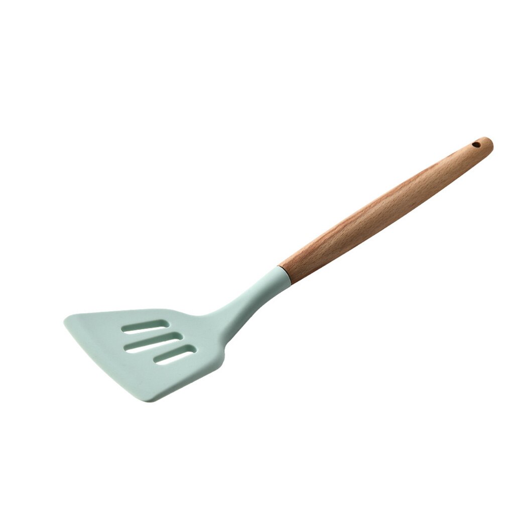 Silicone Cooking Utensils Wooden Handle Non-Stick Spatula Spoon Turner Soup Ladle Whisk Kitchen Cooking Tools Gadget: NO.4