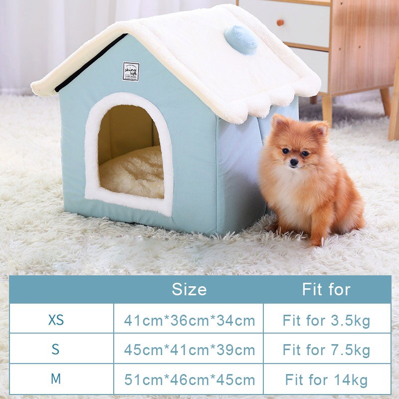 Hoopet winter kattenhuis warm wasbaar hondenbed afneembare hoes antislip bodem huisdierhol klein hondenkonijnennest met mat: M(geschikt voor 14kg)