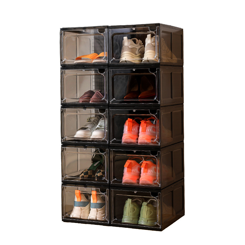 Boîte à chaussures magnétique de style tiroir transparent en plastique dur pour le rangement des chaussures, armoire à chaussures épaisse et peu encombrante