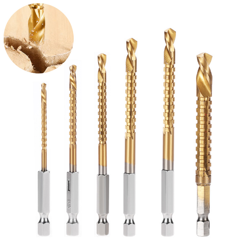 Brocas helicoidales de vástago hexagonal HSS, grifo de corte ranurado dentado, sierra en espiral, sierra perforadora de madera, Metal y plástico, taladro de titanio, 3/6 Uds.