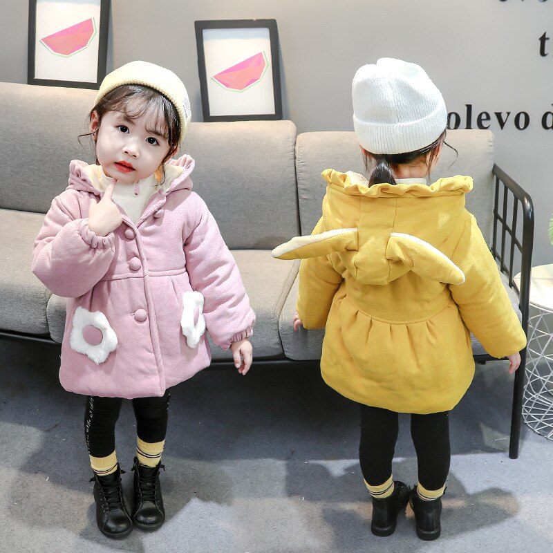 Bebê meninas jaquetas criança crianças casaco quente crianças inverno outerwear & casacos moda roupas de bebê veludo longo orelha com capuz parka 1y