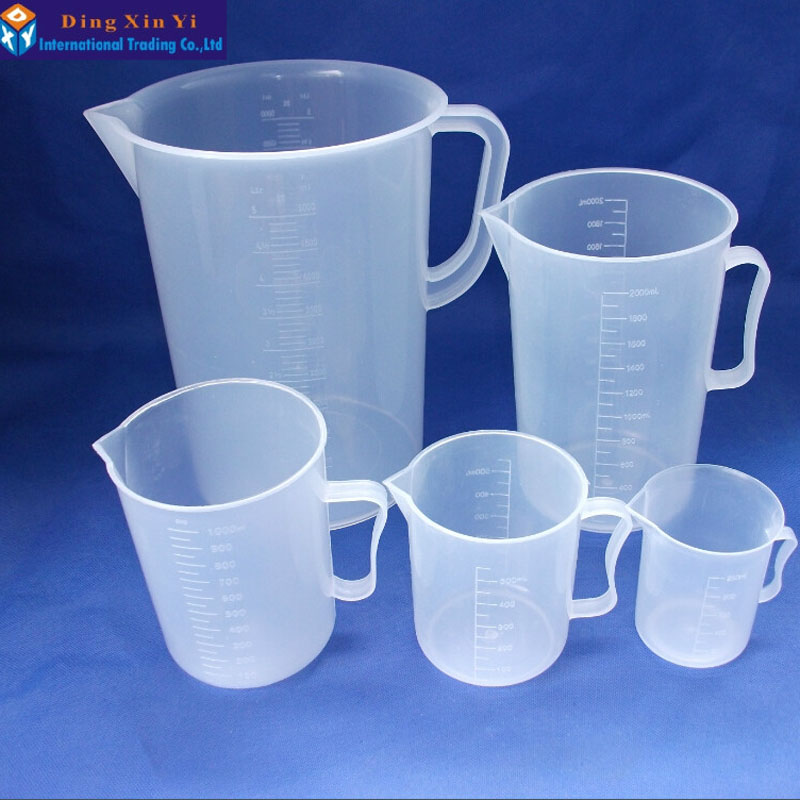 250 ml/500 ml/1000 ml/2000 ml/5000 ml plastic beker met handvat Clear White plastic Maatbeker Beker voor Lab Keuken