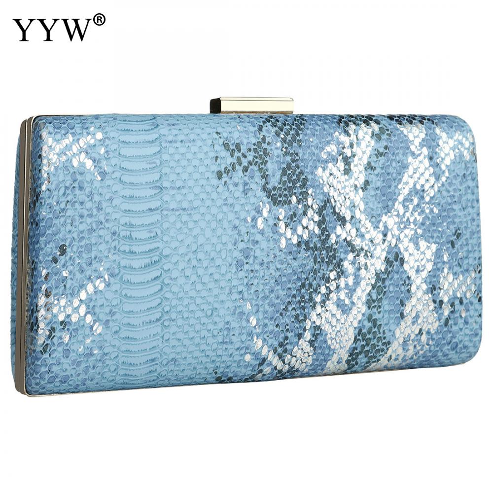 Snake Pattern Clutch Evening Bag Vintage Long Purse Night Clutch And Purse Party Prom Wallets With Sling Crossbody Shoulder Bag: skyblue