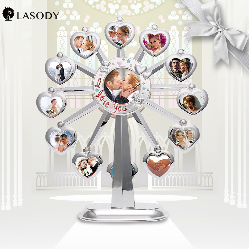 Musical Ferris Wheel Picture Frame for lovers with Auto Rotating Music Box by box: silver