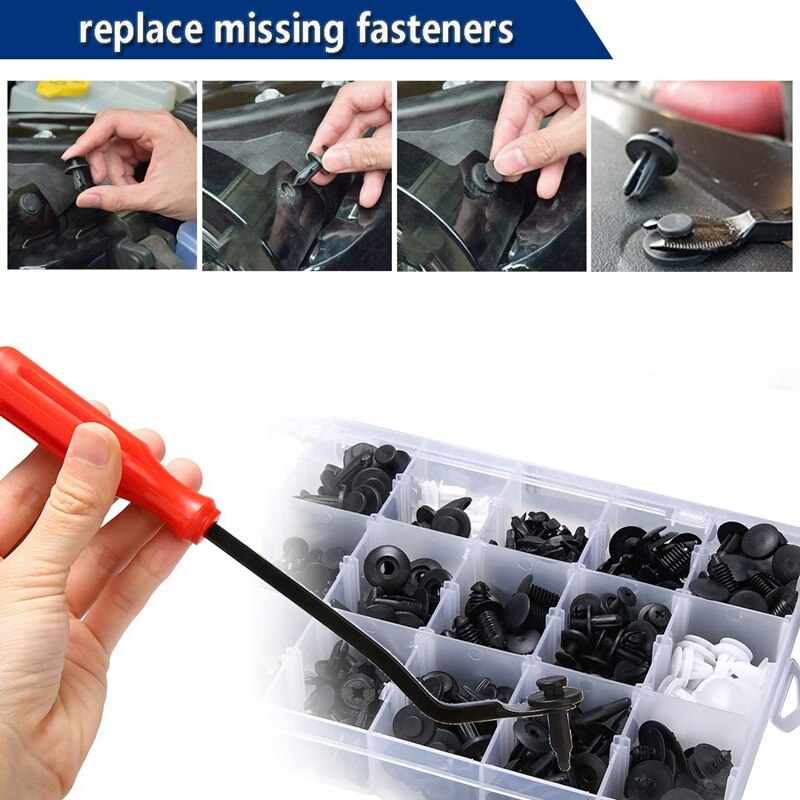 435 Pcs Car Retainer Clips & Plastic Fasteners Kit - 19 Most Popular Sizes Auto Push Pin Rivets Set -Door Trim Panel Clips For