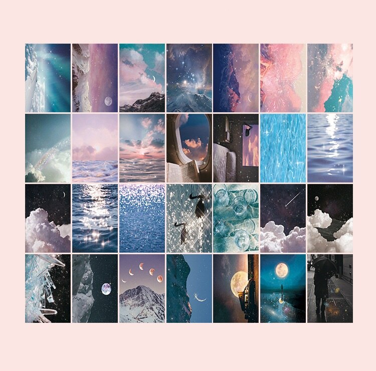 Lomo-Juego de 28 hojas de tarjetas postales de estrellas, Mini Mensaje de cielo estrellado, de navidad