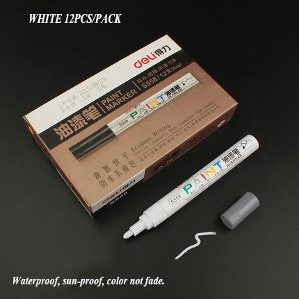 Deli 1pcs white mark pen oil 8 colors black silver gold waterproof do not fade paint pen marker pen: S558-8 white 1pcs