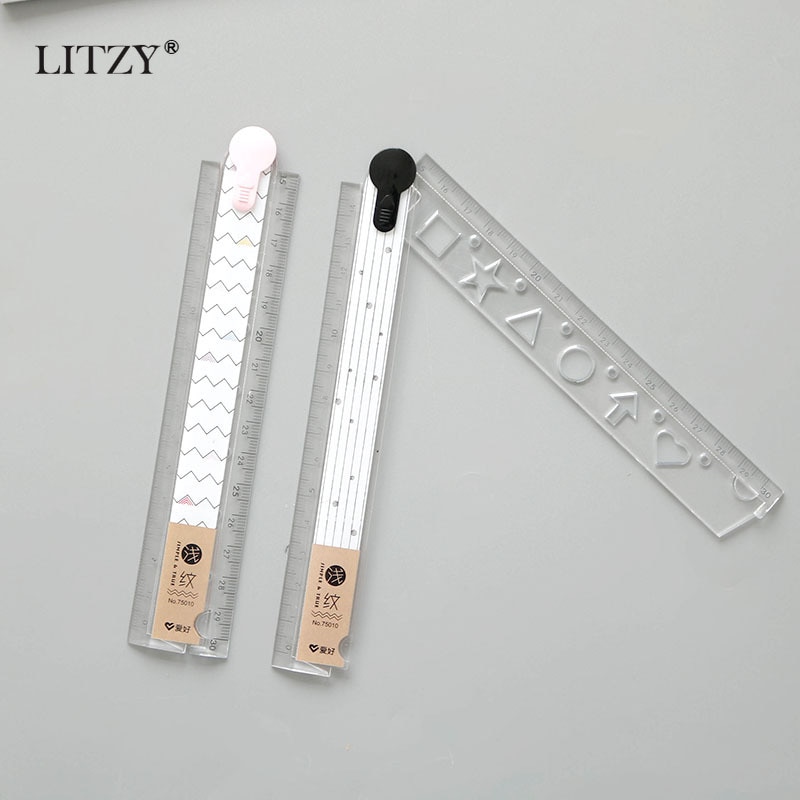 LITZY 1pcs Simple Foldable Rulers 30cm Cute Bookmark Kawaii Geometric Plastic for Office School Ruler Stationery Supply