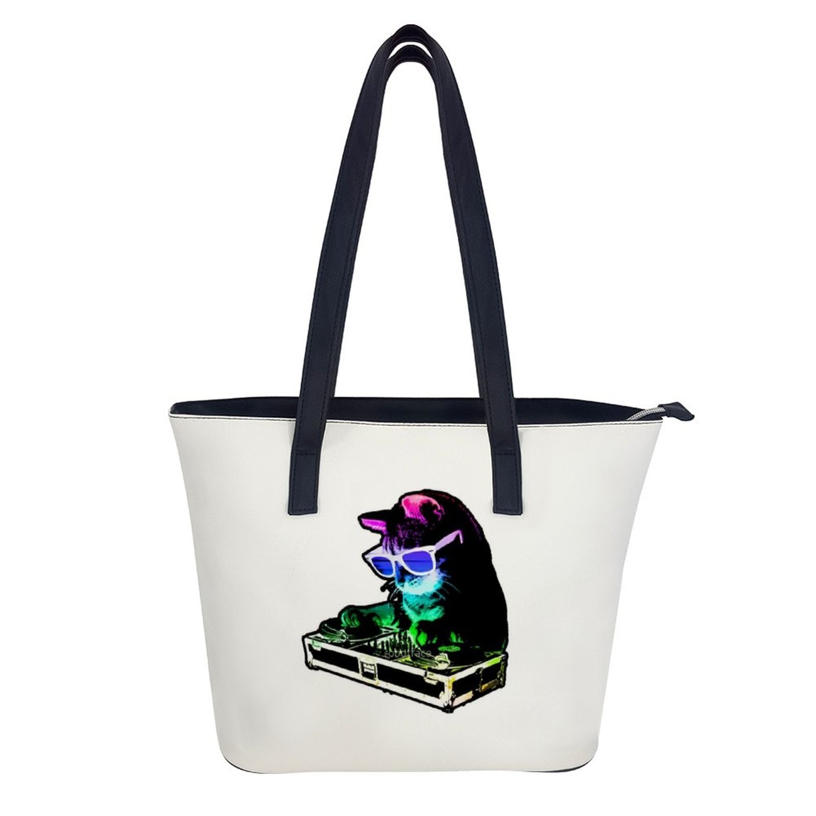 Sac à main en cuir de plage réutilisable, sac à bandoulière de chat drôle, poignée à la , sac de Shopping pour fille: white-style1-11