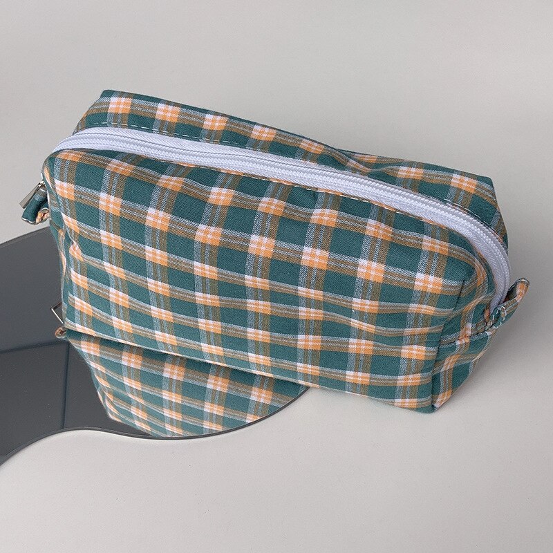 Trousse pour crayons à motifs vintage, pochettes pliable en tissu à carreaux, pour ranger les couleurs, accessoire de rangement pour l'école, les voyages, le maquillage, F136: Green