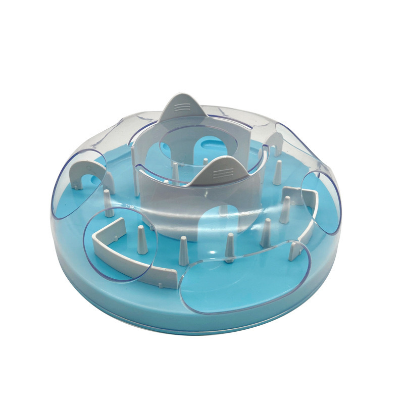 Rompecabezas interactivo para gatos, juguete dispensador de golosinas, mejora Mental, juguete de alimentador lento, laberinto de gato interesante, bandeja de alimentación lenta, tazón: Azul