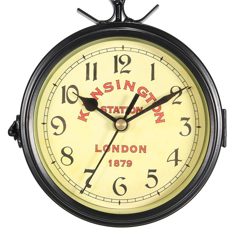 Black Vintage Decorative Double Sided Metal Wall Clock Station Wall Clock Wall Hanging Clock Metal Clock for Christmas
