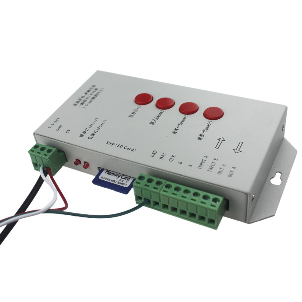 Contrôleur de pixel led pleine couleur RGB T-1000S, carte SD T1000S 512 DMX DC5V-24V pour WS2801 WS2811 sk6812 LPD6803, pour lecture vidéo SPI