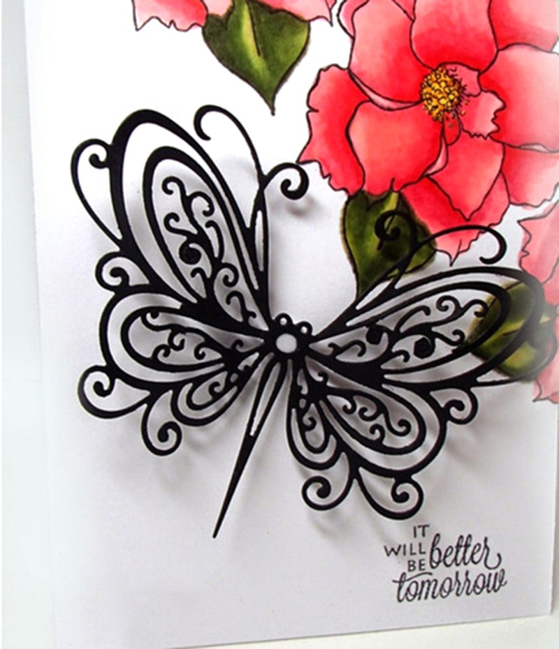 Troqueles de corte de Metal con flores y mariposas negras para Sello de álbum de recortes/álbum de fotos decorativo en relieve tarjetas de papel DIY