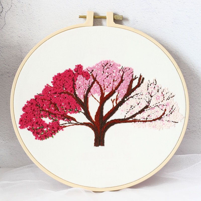 Spectacular Cherry Blossom Tree Embroidery Kit DIY Needlework Sakura Needlecraft for Beginner Cross Stitch(Without Hoop): D